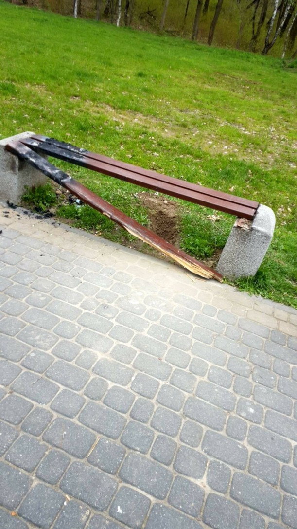 Zapis monitoringu potwierdza, że to młodzi chłopcy zniszczyli ławkę w skateparku, tora, HEJT: Jastrzębie Zdrój